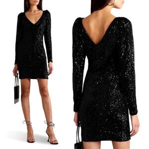 CAROLINE CONSTAS Taylor Mini Dress Black Sequin Sz Medium Bow Chic Sexy Sparkly